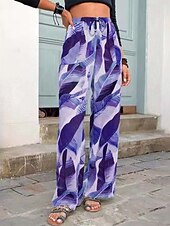 economico gamba larga e vita alta-Per donna Pantaloni Eleganti Pantaloni Moda Boho Lunghezza intera Naturale Foglia Stampato Design con Coulisse Elastica Comodo All&#039;aperto Confortevole All&#039;aperto Ferie Casual Quotidiano Grigio Rosa