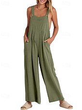 ieftine Pantaloni din bumbac simplu-salopetă salopetă damă salopetă streetwear culoare uni fără mâneci decolteu în U buzunar stradă ieșire croială standard negru alb galben vară