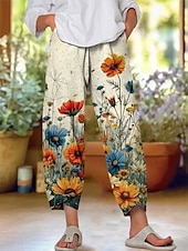 economico Pantaloni a gamba dritta-Per donna Chinos Pantaloni Larghi Shorts da Spiaggia Vacanza Vintage Stile Etnico Lunghezza alla caviglia Vita Alta Floreale Grafico Stampa Calore Termico Traspirante Morbido Micro-elastico Formale