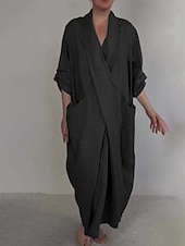 economico Vestito Semplice-Per donna Abito Lungo Maxi Abito Abito in cotone e lino Moda Moderno All&#039;aperto Vacanza Ferie Vestibilità regolare Semplice Mezza Manica Scollo a V Nero Bianco Blu Viola Estate