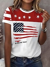 cheap Independence Day Top-Independence Day Women&#039;s Patriotic Fourth of July T Shirt Graphic Flag Vintage Stylish Classic Short Sleeve Crew Neck Regular Tops Daily Weekend Print Black Red Blue Summer
