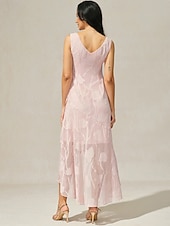 economico Abiti da festa-Per donna Abito maxi Abito con balze Elegante Matrimonio Ospite di nozze Festa serale Floreale Senza Maniche Collo a U Rosa Estate Primavera
