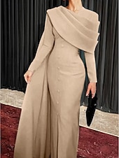 abordables ROUGE-Robe Svelte Rouge Noir Rouge Vert de Noël Robe de Soirée Élégante Robe Cape Formelle Automne Traîne Balayée  Brosse Manches Longues Col Boulé Tissu Extensible avec Boutons Fente robe à impressionner