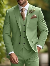 abordables Trajes de boda-De los hombres Boda de otoño Trajes Muesca Burdeos Caqui Diario Negocios Color sólido Ajustado Juego de 3 piezas Recto 2 botones