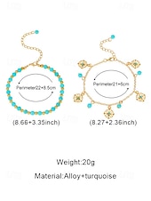 abordables Pulsera de mujer-Tobillera con cuentas turquesas para mujer y dijes chapados en oro: joyería bohemia de playa para vacaciones de verano y festivales.