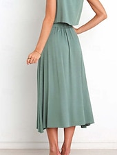 abordables Jupes unies-Femmes Jupe Basique Occasionnel Midi Taille Basse Jupes Uni Froncé Micro-Élastique Vacances Rue Noir Blanche Vert Menthe Vert Été Coton