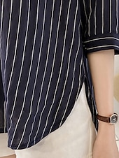 abordables Tops à Rayures et Géométriques pour Femmes-Femmes Chemise Rayé Élégant Occasionnel Manche 3/4 Col ras du cou Hauts Réguliers Quotidien Boutons Imprimé Blanche Rose Claire bleu marine Bleu clair Été