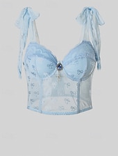 cheap Lace Tops-Women&#039;s Blouse Lace Tops Plain Stylish Modern Sleeveless Strap Crop Tops Holiday Going out Lace Light Blue Summer