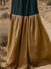 abordables Robes Bohémiennes-Femmes Robe Longue Maxi Robe Robe Décontractée Robe évasée Robe d&#039;été Robe bohème ancien Vacances Quotidien Fête Coupe régulière Fleuri Sans manches Col en V Marron Été