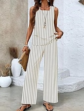 levne Dámské halenky-Dámské 2dílné Módní Streetwear Každodenní Camis Kalhoty bez rukávů Čtvercový výstřih Grafický pruhovaný potisk Venkovní Ležérní Každodenní Bílá Červená Modrá Léto Volný střih