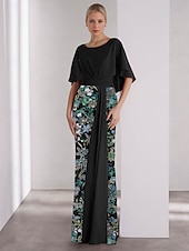 cheap FLORALS-Mermaid / Trumpet Evening Gown Elegant Dress Formal Wedding Floor Length Short Sleeve Boat Neck Sequined with Glitter Embroidery
