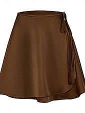 abordables Jupes unies-Jupe femme A ligne Couleur unie Mode Décontractée Mini Jupe taille haute Uni Plissé Micro-élastique Street Daily Noir Champagne Marron Vert Été Satin