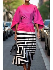 ieftine Tipăriți rochii florale-Pentru femei Rochie Lunga Rochie Maxi Rochie casual Rochie de vară Modă Modern Zilnic Dată Sfârșit de săptămână Fit regulat Geometric Lungime Manșon 3/4 Stil Nautic Plin de Culoare Negru Alb Galben