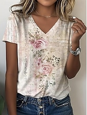 abordables T-shirt Boho-Femmes T-shirt Fleuri Graphique Paisley Bohème ancien Élégant Manche Courte Col en V Hauts Réguliers Quotidien Sortir Week-end Imprimé Vert cendré Violet Beige Été