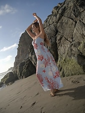 preiswerte Blumenkleider-rotes Urlaubs-Camisolekleid mit Meeresmotiv