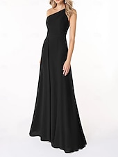 abordables Robes de demoiselle d&#039;honneur-Ligne A Robe de Demoiselle d&#039;Honneur  Une Épaule Sans manches Élégant Longueur au sol Chiffon avec Plis / Fronces 2022