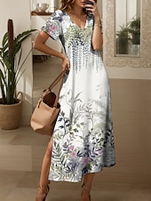cheap Floral Dress-Women&#039;s Maxi Dress Casual Dress Sundress A Line Dress Vacation Casual Beach Regular Fit Floral Graphic Butterfly Short Sleeve V Neck Black White Pink Summer Spring
