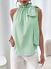 ieftine Top cu dungi și geometric-Pentru femei Camisole Tank Top Dungi Zilnic Casual Fără manșon Gâtul halter Topuri obișnuite Zilnic Imprimeu Negru Albastru celest Mov Trifoi Vară