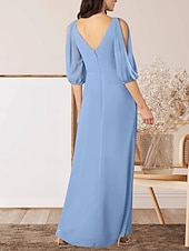 preiswerte Bodenlänge-A-Linie Brautmutterkleid Hochzeitsgast Elegant V Ausschnitt Bodenlang Chiffon Halbarm mit Raffung 2025