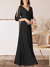 preiswerte Bodenlänge-A-Linie Brautmutterkleid Hochzeitsgast Elegant V Ausschnitt Bodenlang Chiffon Halbarm mit Raffung 2025