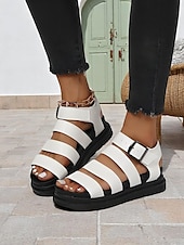 abordables Sandales de Vacances-Sandales blanches à brides et boucles pour femmes – Chaussures plates décontractées et sportives pour la marche quotidienne, les voyages et les sorties estivales