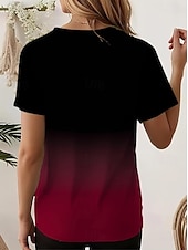 ieftine tricou Art &amp; Design-Pentru femei Tricou Grafic Gradiant Epocă Stilat Clasic Manșon scurt În V Topuri obișnuite Zilnic Imprimeu Negru Roșu-aprins Albastru piscină Vară Primăvară