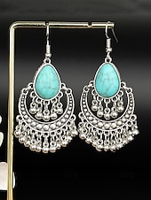 cheap Women&#039;s Earring-Women&#039;s Bohemian Turquoise Drop Earrings – Vintage Western Style Statement Jewelry with Feather and Bead Details for Parties, Festivals and Casual Wear