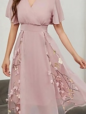 preiswerte Blumenkleid-Damen Midikleid A Linie Kleid Sommerkleid Lässig Täglich Normale Passform Blumen Kurzarm V Ausschnitt Rosa Sommer