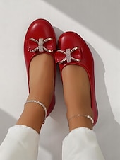 preiswerte Ballerinas für Damen-Damen-Lackleder-Schleifen mit Strass-Detail – klassische Slip-On-Schuhe für erwachsene Frauen, perfekt fürs Büro, tägliche Besorgungen, Abendessen und Feiertagstreffen
