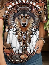 abordables T-shirt Boho-Femmes T-shirt Graphique Animal Géométrique ancien Élégant Classique Manche Courte Col ras du cou Col rond Hauts Réguliers Quotidien Week-end Imprimé Jaune Rouge Bleu Violet Vert Été Printemps