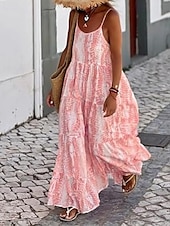 abordables Robes Boho-Femmes Robe Longue Maxi Robe Robe Décontractée Robe évasée Robe Nuisette Robe bohème Mode Extérieur Soirée Fête Coupe régulière Teinture par nouage Sans manches Bretelles spaghetti Noir Rose Claire