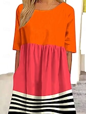 economico Abito a Strisce e Geometrico-Per donna Abito Midi Abito a trapezio Abito Estivo Vacanza Casual Quotidiano Ferie Vestibilità comoda Grafico Geometrico A righe Mezza Manica Girocollo Rosso Estate