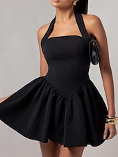 preiswerte Abschlusskleider-Damen Minikleid Weißes Kleid Abschlusskleid Partykleid Cocktailkleid Mode Party Date Teegesellschaft Normale Passform Einfach Ärmellos Neckholder Schwarz Weiß Wein Sommer