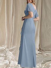 abordables Longueur du plancher-Ligne A Robe de Mère de Mariée  robe demoiselle d honneur Élégant Doux Col en V Longueur au sol Chiffon Manche Courte avec Fronces Drapé latéral 2025