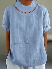 Women's Blouse Solid Color Elegant Stylish Casual Short Sleeve Turtleneck Regular Tops Daily Holiday White Blue Summer4