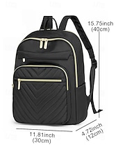 preiswerte Mode Rucksäcke-wasserabweisender Damen-Reiserucksack aus Nylon mit gesteppter Fronttasche, goldenen Reißverschlüssen und Gepäckgurt für Business-, Schul- und Wochenendausflüge