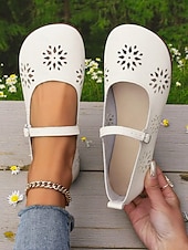 cheap Women&#039;s Flats-Women&#039;s Comfort Mary Jane Wide-Toe Flats with Floral Cutouts – Soft Sole Casual Barefoot Shoes for Ladies – Great for Brunch, Farmers Markets and Outdoor Leisure