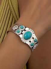 abordables Bracelet pour femme-Bracelet manchette vintage en or pour femme avec pierres turquoises – Bracelet réglable de style bohème pour dames, idéal pour les tenues décontractées, les fêtes et les festivals d&#039;été