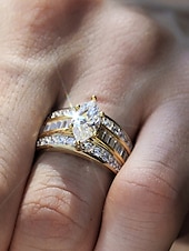 voordelige Dames ringen-Dames vergulde marquise geslepen kristallen ring – elegante statement sieraden voor bruiloften, verlovingen en avondfeesten