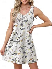levne Neformální květinové šaty-Dámské Mini šaty Boho šaty Elegantní Na běžné nošení Plážový styl Volný Cikánské Bez rukávů Do V aqua modrá Colourful Bílá Rubínově červená Léto