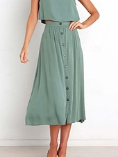 abordables Jupes unies-Femmes Jupe Basique Occasionnel Midi Taille Basse Jupes Uni Froncé Micro-Élastique Vacances Rue Noir Blanche Vert Menthe Vert Été Coton
