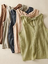 economico Camicie-Per donna Set ispirati al lino Gilet in cotone e lino Blusa Semplice Moderno Casual Senza Maniche Girocollo Top Regolari Quotidiano Ferie Uscire Rosa Rosso Verde Albicocca Estate