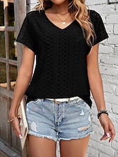 abordables T-shirt uni-Femmes T-shirt Uni Mode Moderne Occasionnel Manche Courte Col en V Hauts Réguliers Quotidien Week-end Œillet Noir Blanche Jaune Rose Claire Été