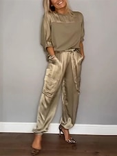 economico Abiti da donna con camicetta-Completo da Donna di 2 Pezzi Moda Streetwear Pantaloni Giornalieri Manica 3/4 Collo Rotondo Colore Solido Casual Giornaliero Nero Bianco Rosso Estate Vestibilità Regolare