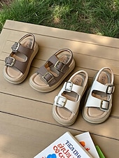 billiga Barnsandaler-Beige skolsandaler med dubbla spännen för flickor – bekväma halkfria skor för skolstart och vardagsbruk
