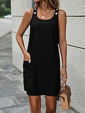 preiswerte Jeanskleider-Damen Minikleid Shiftkleid Unterkleid Urlaub Lässig Outdoor Urlaub Täglich Normale Passform Einfach Ärmellos U-Ausschnitt Schwarz Blau Grün Sommer