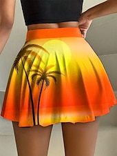billige Grafiske skjørt-Dame الالتفاف Mote Fritid Mini Høy Midje Skjørt Grafisk Gradert Elastisk Feriereise Daglig Blå Oransje Grønn Sommer Polyester