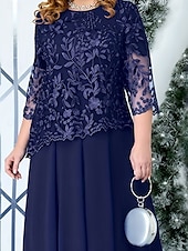 preiswerte Teelänge-A-Linie Plus Size Kleid Mutter der Braut Kurvenkleid Elegantes Rundhals Knöchel Länge Spitze 3/4 Länge Ärmel mit einfarbig 2025
