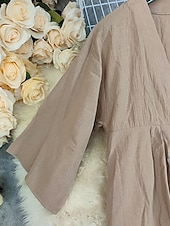 economico Abiti boho-Per donna Abito Midi Abito in cotone e lino Classico Moderno All&#039;aperto Vacanza Ferie Vestibilità regolare Semplice Manica Corta Scollo a V Cachi Estate