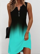 preiswerte Kunst &amp; Design Kleid-Damen Minikleid Sommerkleid Shiftkleid Schulterfreies Kleid Urlaub Lässig Party Normale Passform Ombre Grafik Ärmellos V Ausschnitt Gelb Rote Blau Purpur Sommer Frühling
